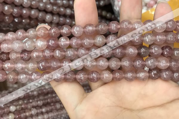 CBQ572 15.5 inches 8mm faceted round strawberry quartz beads