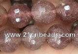 CBQ573 15.5 inches 10mm faceted round strawberry quartz beads