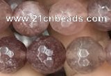 CBQ574 15.5 inches 12mm faceted round strawberry quartz beads