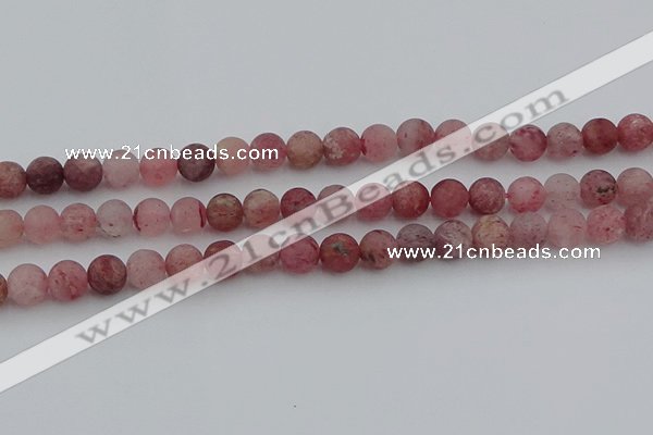 CBQ661 15.5 inches 8mm round matte strawberry quartz beads