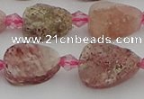 CBQ668 15.5 inches 8*12mm flat teardrop matte strawberry quartz beads