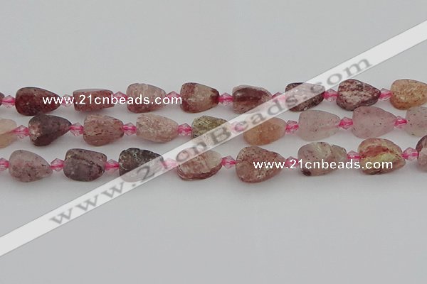 CBQ668 15.5 inches 8*12mm flat teardrop matte strawberry quartz beads