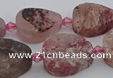 CBQ670 15.5 inches 12*16mm flat teardrop matte strawberry quartz beads