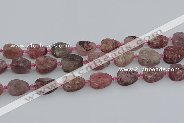 CBQ670 15.5 inches 12*16mm flat teardrop matte strawberry quartz beads