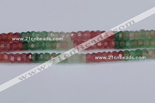 CBQ677 15.5 inches 6*11mm faceted rondelle mixed strawberry quartz beads