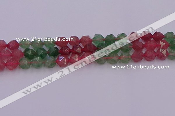 CBQ683 15.5 inches 10mm faceted nuggets mixed strawberry quartz beads