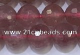 CBQ702 15.5 inches 8mmm faceted round strawberry quartz beads