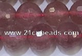 CBQ703 15.5 inches 10mmm faceted round strawberry quartz beads