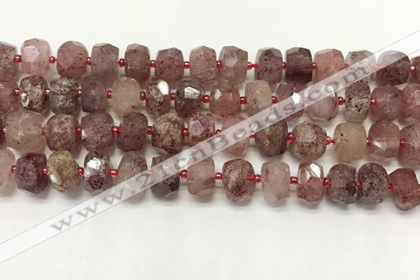 CBQ711 15.5 inches 6*10mm - 8*11mm faceted tyre strawberry quartz beads