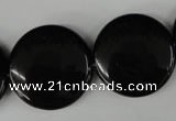 CBS245 15.5 inches 25mm flat round blackstone beads wholesale