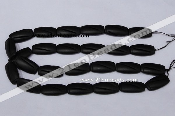 CBS27 15.5 inches 16*30mm carved flat drum black stone beads