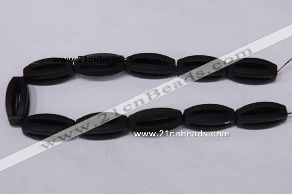 CBS28 15.5 inches 15*35mm carved flat drum black stone beads