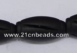 CBS29 15.5 inches 18*36mm carved drum black stone beads wholesale