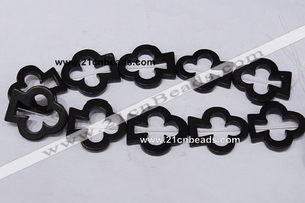 CBS32 15.5 inches 35*40mm leaf  black stone beads wholesale