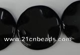 CBS330 15.5 inches 30mm wavy coin blackstone beads wholesale