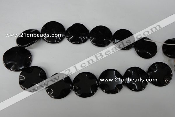 CBS330 15.5 inches 30mm wavy coin blackstone beads wholesale