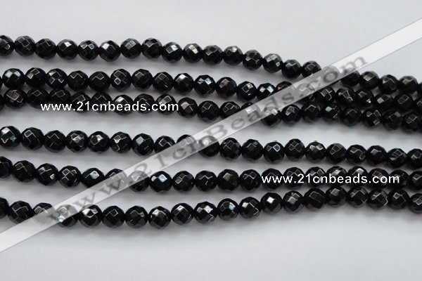 CBS504 15.5 inches 7mm faceted round A grade black spinel beads