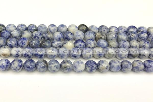 CBS612 15 inches 8mm faceted round blue spot stone beads