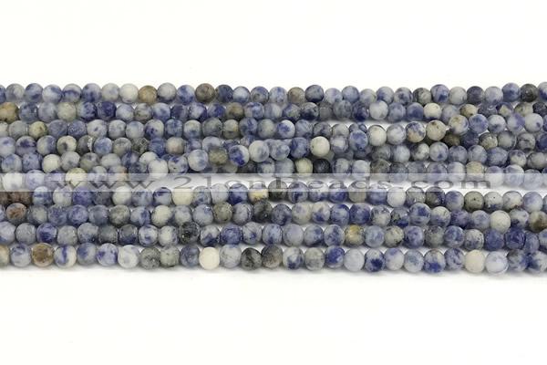 CBS616 15 inches 4mm round matte blue spot stone beads