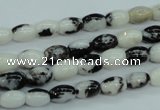 CBW117 15.5 inches 6*8mm rice black & white jasper beads