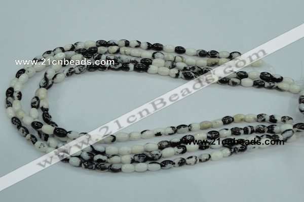 CBW117 15.5 inches 6*8mm rice black & white jasper beads