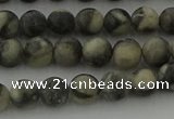CBW161 15.5 inches 6mm round matte black fossil jasper beads