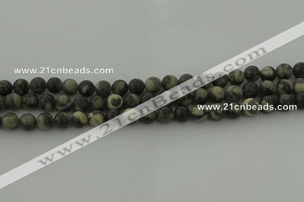 CBW162 15.5 inches 8mm round matte black fossil jasper beads