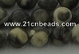 CBW164 15.5 inches 12mm round matte black fossil jasper beads