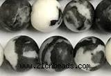 CBW193 15 inches 10mm round matte black & white jasper beads