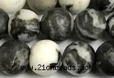 CBW194 15 inches 12mm round matte black & white jasper beads