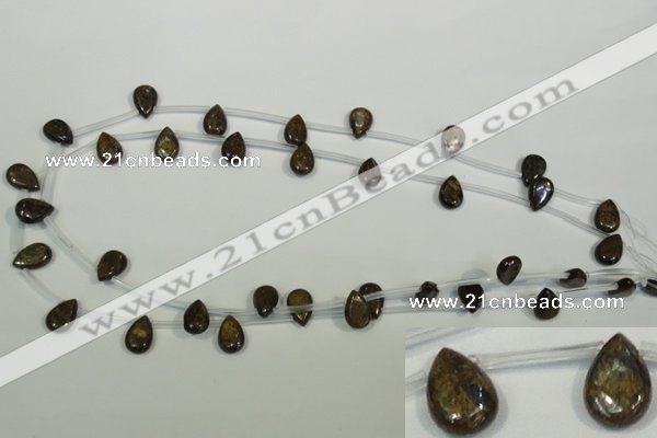 CBZ255 Top-drilled 8*12mm flat teardrop bronzite gemstone beads