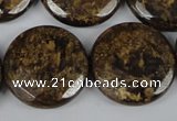 CBZ434 15.5 inches 25mm faceted coin bronzite gemstone beads