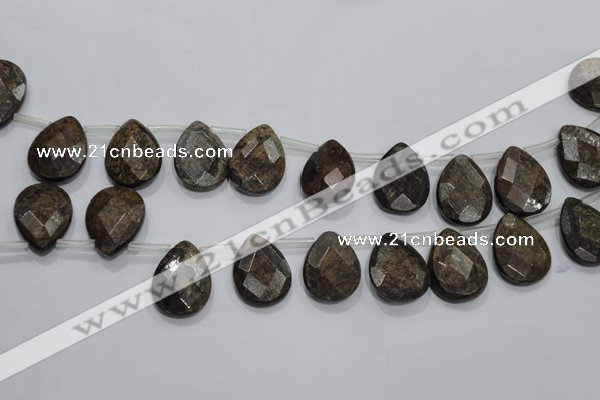 CBZ507 Top-drilled 13*18mm faceted flat teardrop bronzite gemstone beads