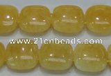 CCA14 15.5 inches 15*15mm square double drilled yellow calcite beads