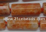 CCA470 15.5 inches 12*30mm faceted tube orange calcite gemstone beads