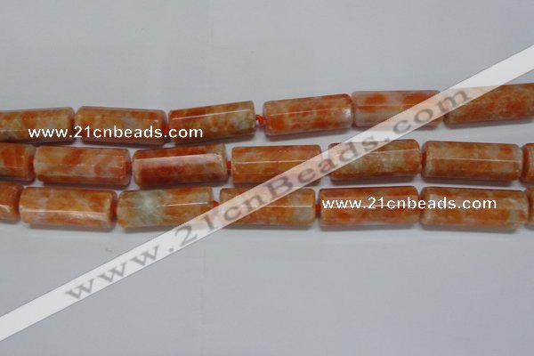 CCA470 15.5 inches 12*30mm faceted tube orange calcite gemstone beads