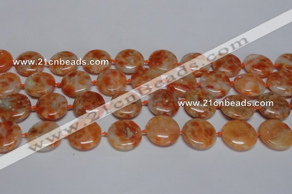 CCA476 15.5 inches 20mm flat round orange calcite gemstone beads