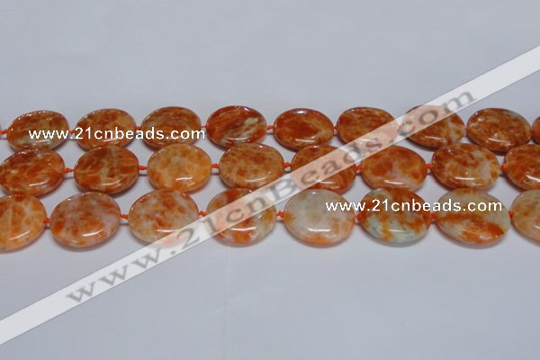 CCA477 15.5 inches 25mm flat round orange calcite gemstone beads