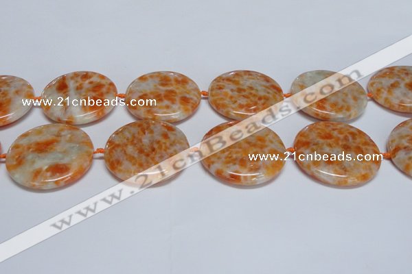 CCA480 15.5 inches 40mm flat round orange calcite gemstone beads