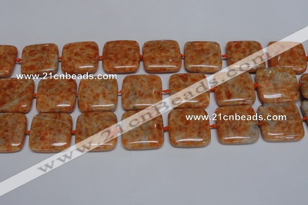 CCA494 15.5 inches 25mm square orange calcite gemstone beads