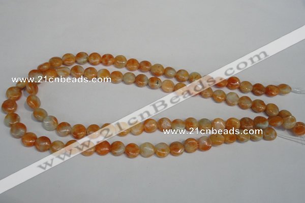 CCA63 15.5 inches 10mm flat round orange calcite gemstone beads