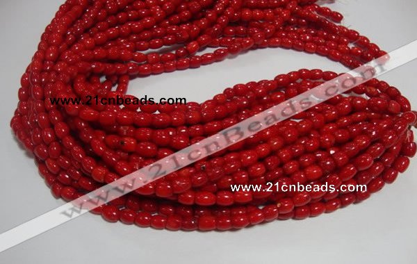 CCB03 15.5 inches 6*8mm drum shape red coral beads Wholesale