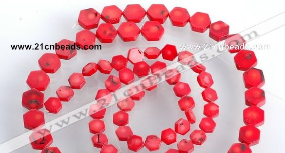 CCB10 5pcs 15.5 inches 9mm & 12mm hexagon red coral beads Wholesale