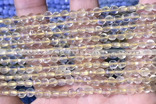 CCB1039 15 inches 4mm faceted coin citrine beads