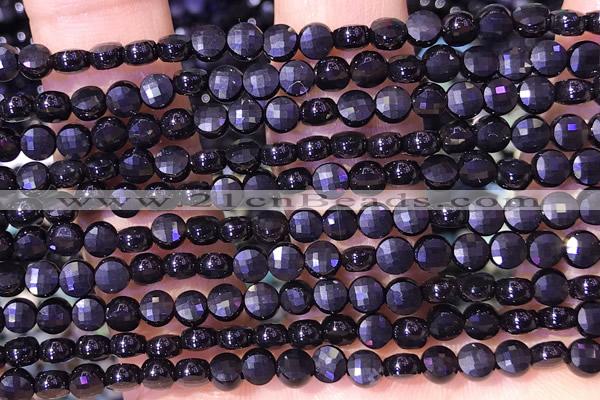 CCB1058 15 inches 4mm faceted coin black agate beads