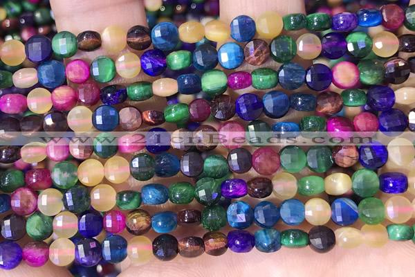 CCB1063 15 inches 4mm faceted coin colorful tiger eye beads