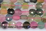 CCB1147 15 inches 4mm faceted coin tourmaline beads