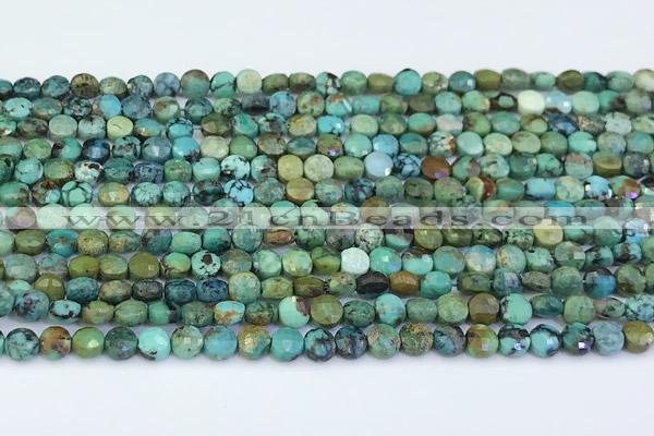 CCB1152 15 inches 4mm faceted coin turquoise beads