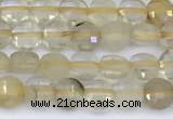 CCB1162 15 inches 4mm faceted coin golden rutilated beads