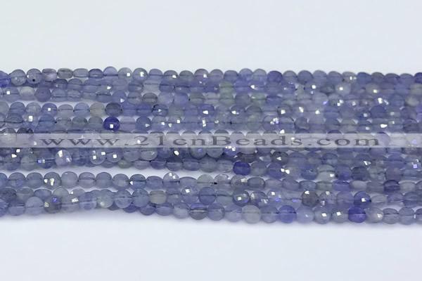 CCB1165 15 inches 4mm faceted coin tanzanite beads